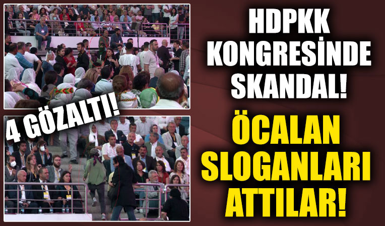 HDP kongresinde PKK elebaşı Abdullah Öcalan'a destek sloganları! Posterini açmaya çalışıp slogan atarak halay çektiler!