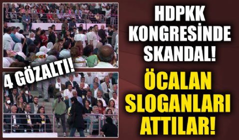 HDP kongresinde PKK elebaşı Abdullah Öcalan'a destek sloganları! Posterini açmaya çalışıp slogan atarak halay çektiler!
