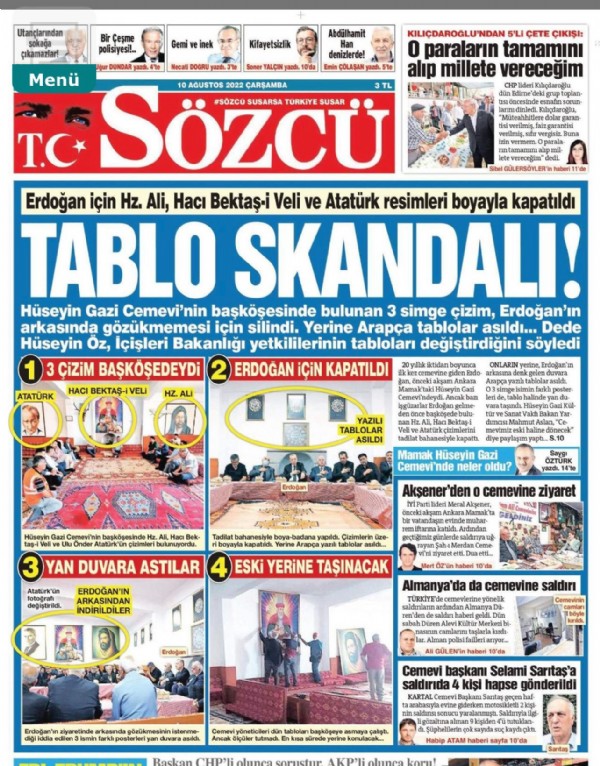 Cumhurbaşkanı Erdoğan'ın cemevi ziyareti üzerinden provokasyona girişen Sözcü gazetesi kendi manşetinde kendini yalanladı!