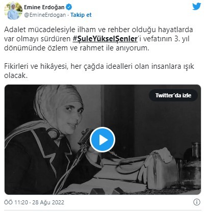 Emine Erdoğan'dan Şule Yüksel Şenler paylaşımı!