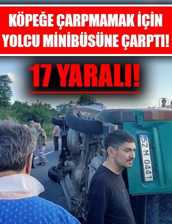 Köpeğe çarpmamak için yolcu minibüsüne çarptı! 17 yaralı!