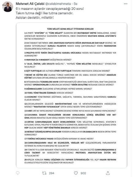 Çelebi yine bombaladı: “Siyaseti bıraksam da 6+1 değil Cumhur İttifakı derim!”