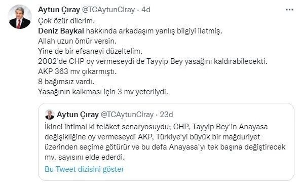 İYİ Partili Aytun Çıray'dan yeni gaf! Sosyal medyadan Deniz Baykal'ın öldüğü ile ilgili paylaşım yaptı sonra sildi!