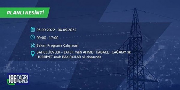 İstanbul'un birçok ilçesinde 3 günlük elektrik kesintisi
