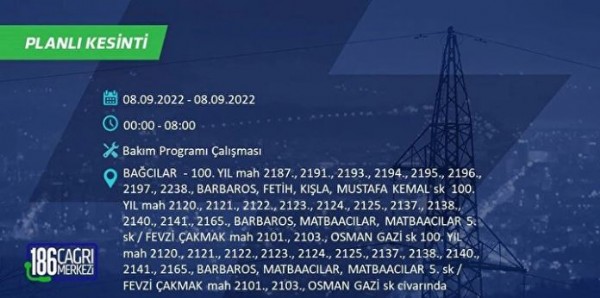 İstanbul'un birçok ilçesinde 3 günlük elektrik kesintisi