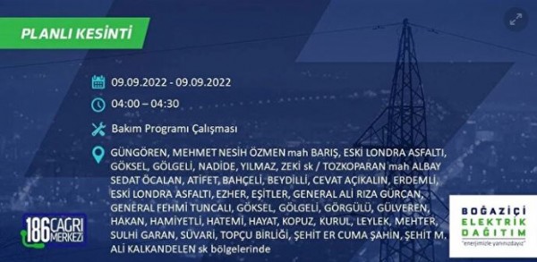 İstanbul'un birçok ilçesinde 3 günlük elektrik kesintisi