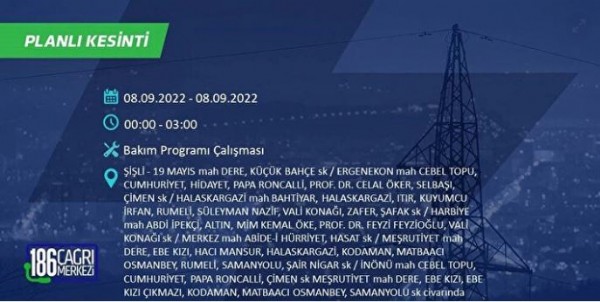 İstanbul'un birçok ilçesinde 3 günlük elektrik kesintisi