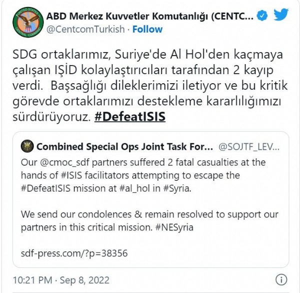 ABD Suriye'de öldürülen teröristler için Türkçe taziye mesajı yayımladı