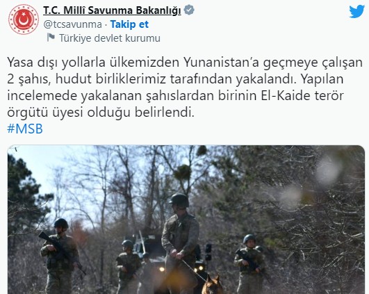 MSB duyurdu! Yunanistan'a kaçmaya çalışan El-Kaide terör örgütü üyesi yakalandı