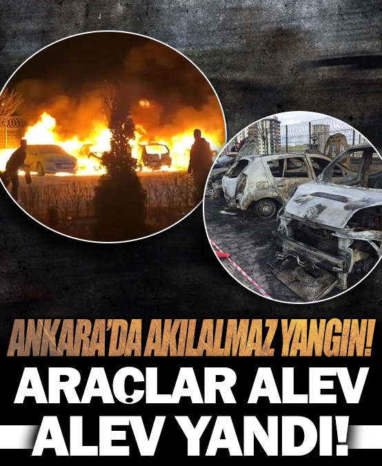 Ankara'da yangın! Site bahçesindeki 5 araç alev alev yandı