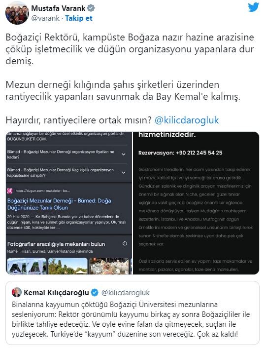 Bakan Varank Rektör İnci'yi tehdit eden Kılıçdaroğlu'na sordu: Hayırdır rantiyecilere ortak mısın?
