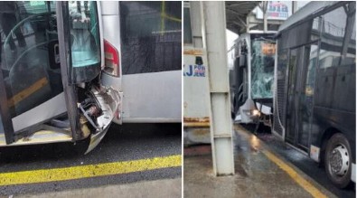 Küçükçekmece'de iki metrobüs çarpıştı