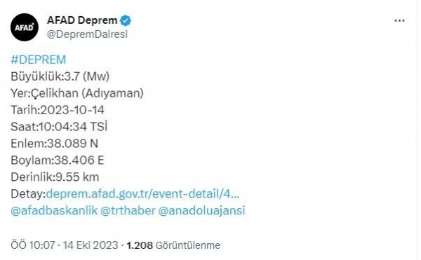 Adıyaman'da deprem! AFAD duyurdu