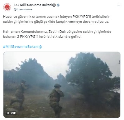 MSB duyurdu! 2 terörist etkisiz hale getirildi