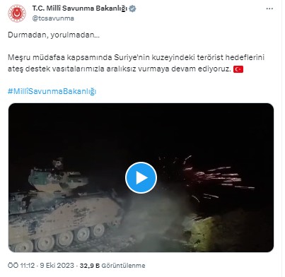 MSB: Terörist hedeflerini aralıksız vurmaya devam ediyoruz