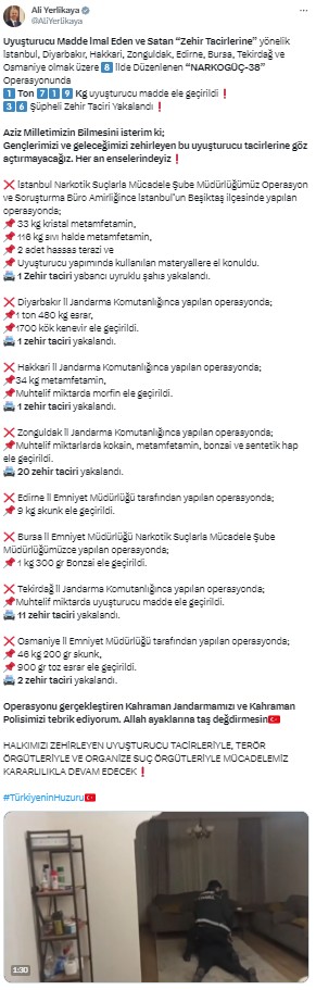 Zehir tacirlerine NARKOGÜÇ-38 tokadı! 8 ilde eş zamanlı operasyon... Yüklü miktarda uyuşturucu ele geçirildi çok sayıda gözaltı
