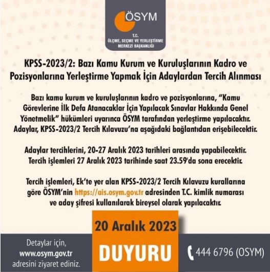 ÖSYM’den 'KPSS tercih' duyurusu
