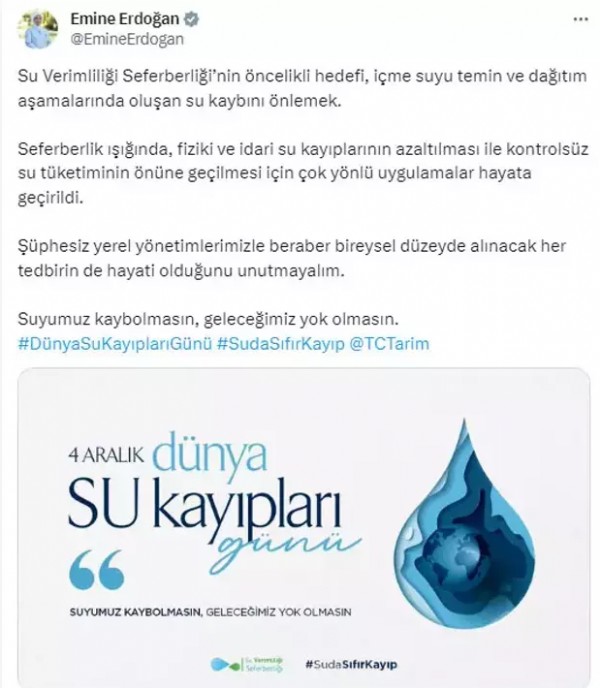 Emine Erdoğan'dan su seferberliği çağrısı