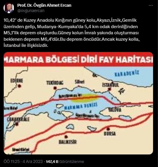 Marmara Denizi'ndeki 5.1'lik deprem sonrası Prof. Dr. Ahmet Ercan'dan açıklama: 'Bu deprem öncüdür ancak...'
