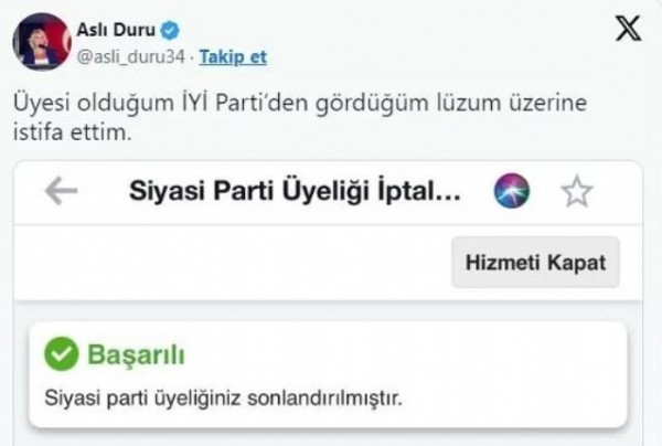 GİK'in yerel seçimlerde CHP ile ittifak yapılmayacağı kararı sonrası İYİ Parti'de istifa furyası! Antalya İl Başkanı Ahmet Aydın ve İstanbul Medya Başkanı Aslı Duru istifa etti