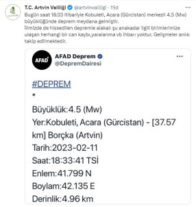 Gürcistan'daki  Depremle Ilgili Artvin Valiliginde Açiklama Geldi