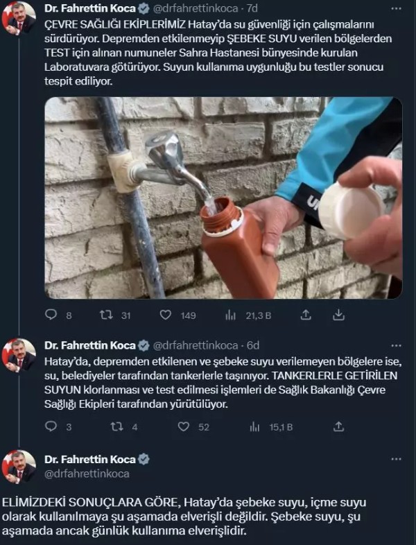 Bakan Koca test sonuçlarını paylaştı: İçme suyu olarak kullanmayın