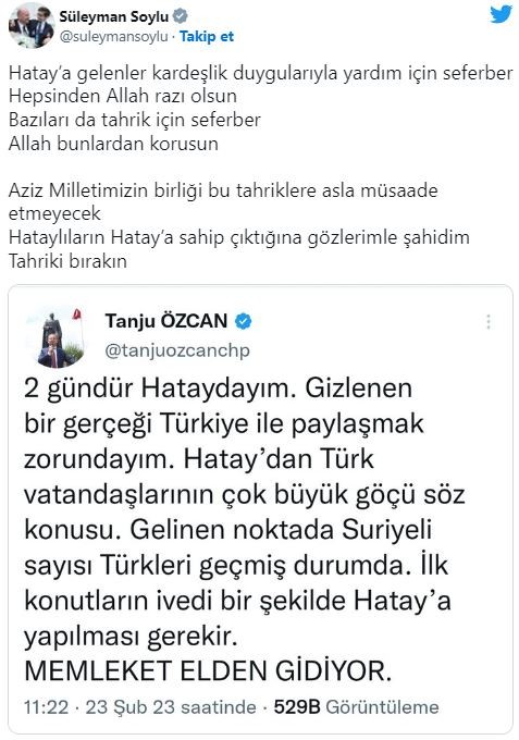 Bakan Soylu'dan deprem üzerinden sığınmacıları hedef alan CHP'li Özcan'a cevap: Tahriki bırakın