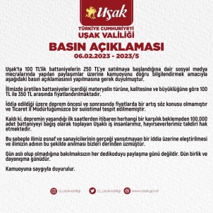 Usak Valiligi 'Usak Battaniyesi'ne Zam' Haberlerini Yalanladi