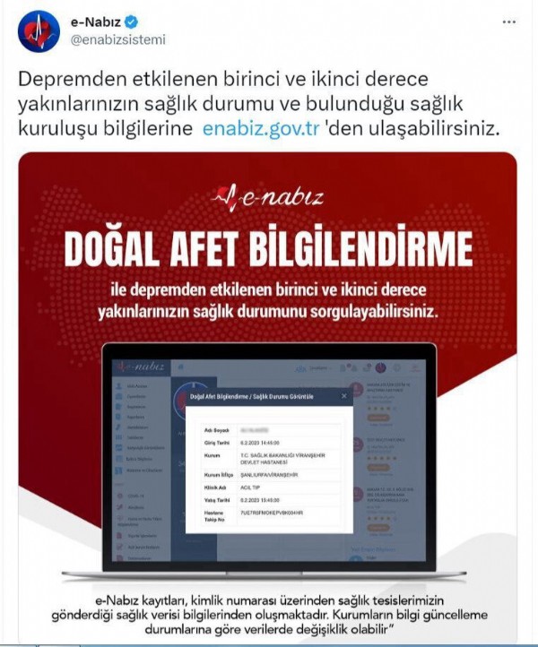 E-Nabız'a yeni özellik: Depremzedelerin yakınları bilgi alabilecek