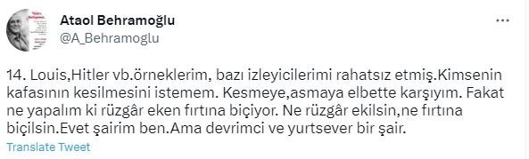 CHP yandaşı yazar Ataol Behramoğlu'ndan ölüm tehdidi: “Bir gün bir devlet başkanı…”
