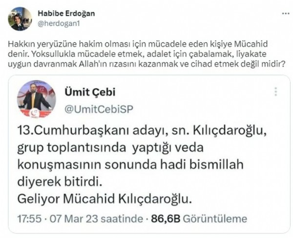 Saadet Partili Habibe Erdoğan da Kemal Kılıçdaroğlu'nu 'mücahit' ilan etti