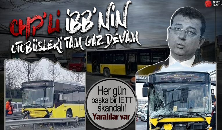 Ticari araç ile çarpışan İETT otobüsü bariyerlere saplandı