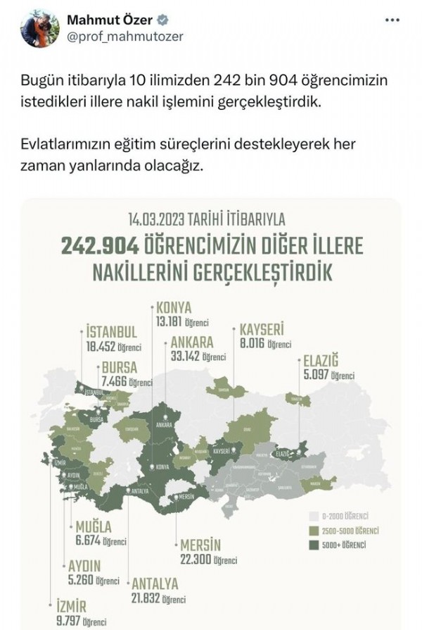 Depremden etkilenen 10 ilde 242 bin öğrenci başka şehirlere nakledildi