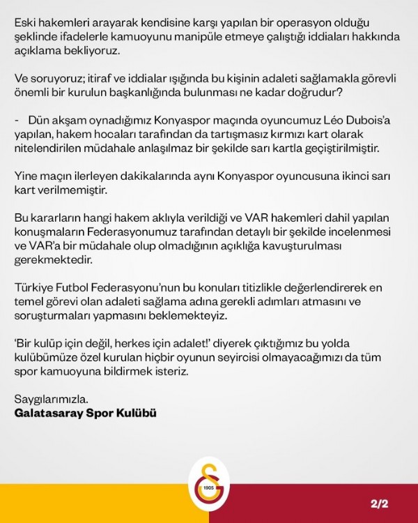 Galatasaray'dan MHK Başkanı Lale Orta hakkında flaş açıklama