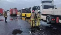 TUZLA - TEM'de sabah vaktinde kaza: TIR, İETT ve otomobil birbirine girdi