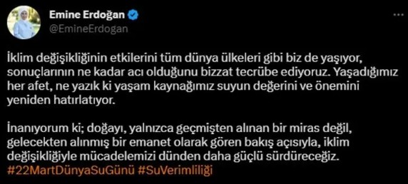 Emine Erdoğan'dan '22 Mart Dünya Su Günü' mesajı
