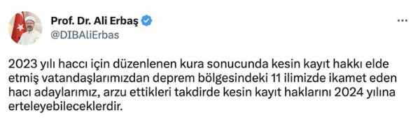 Ali Erbaş açıkladı! Depremzedeler hac kayıtlarını erteleyebilir