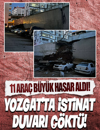 Yozgat’ta feci olay: İstinat duvarı çöktü, 11 araç hasar gördü!