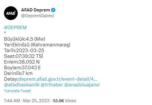 Kahramanmaraş'ta peş peşe iki deprem
