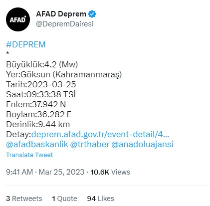 Kahramanmaraş'ta peş peşe iki deprem
