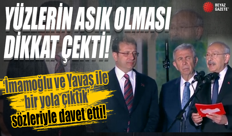 Kılıçdaroğlu ile birlikte sahneye çıkan İmamoğlu ve Yavaş'ın asık yüzü dikkat çekti