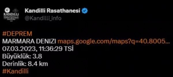 Marmara Denizi'nde deprem