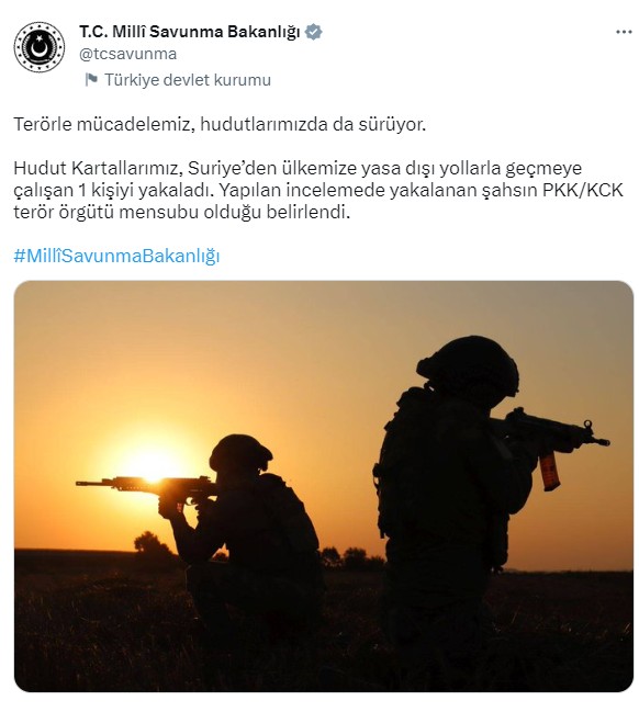 Hudut Kartalları Suriye sınırında bir teröristi yakaladı!