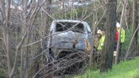  KAZA - Avcılar'da feci kaza! Ağaçlık alana uçan hafif ticari araç yandı: 1 ölü