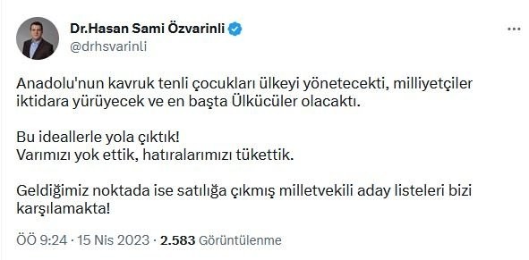 Akşener'in danışmanı Hasan Sami Özvarinli İYİ Parti'den istifa etti
