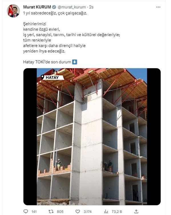 Bakan Kurum, Hatay TOKİ'de son durumu paylaştı: İnşaatlar yükseliyor!