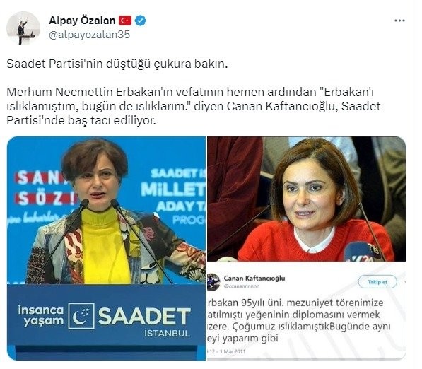 “Erbakan’ı ıslıklarım” diyen Kaftancıoğlu’nu Saadet Partisi baş tacı etti!