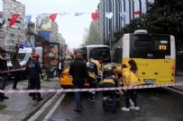  ŞİŞLİ KAZA - Şişli'de kaza: Servis minibüsü önce otobüslere sonra taksiye çarptı!
