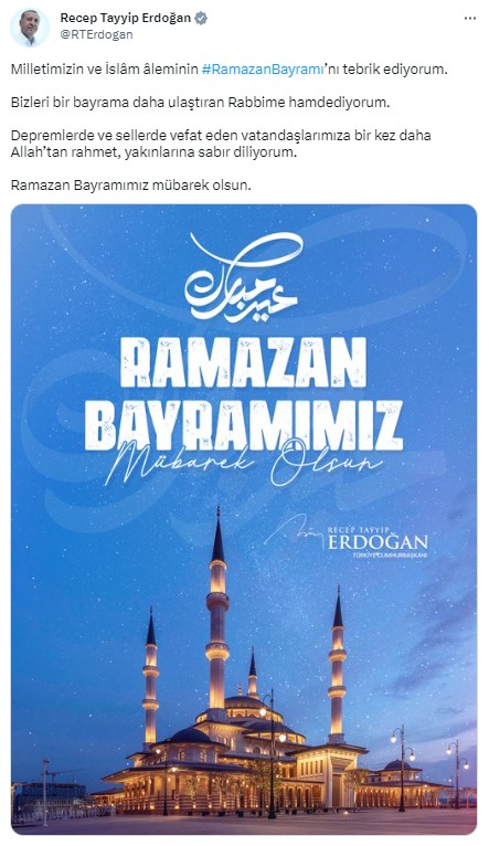 Başkan Erdoğan'dan 'Ramazan Bayramı' paylaşımı!