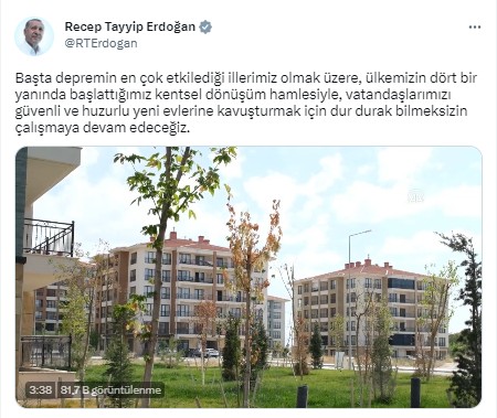 Başkan Erdoğan'dan kentsel dönüşüm paylaşımı